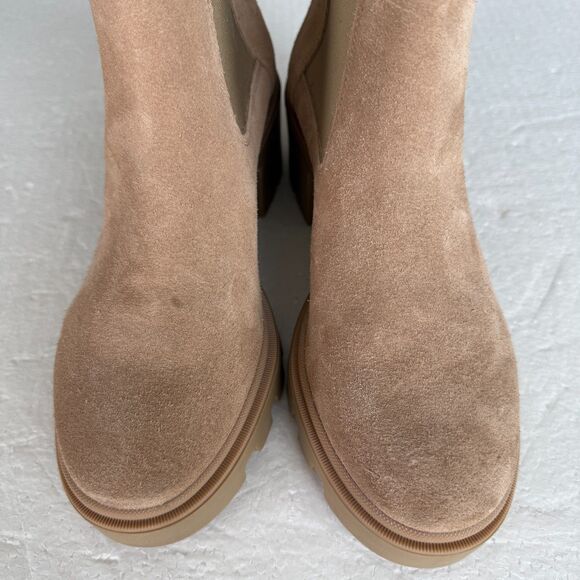 Size 8 - ANTONIO DE FARIA Portugal Tara Lug Sole Heel Chelsea Boots Beige Suede - Picture 5 of 10